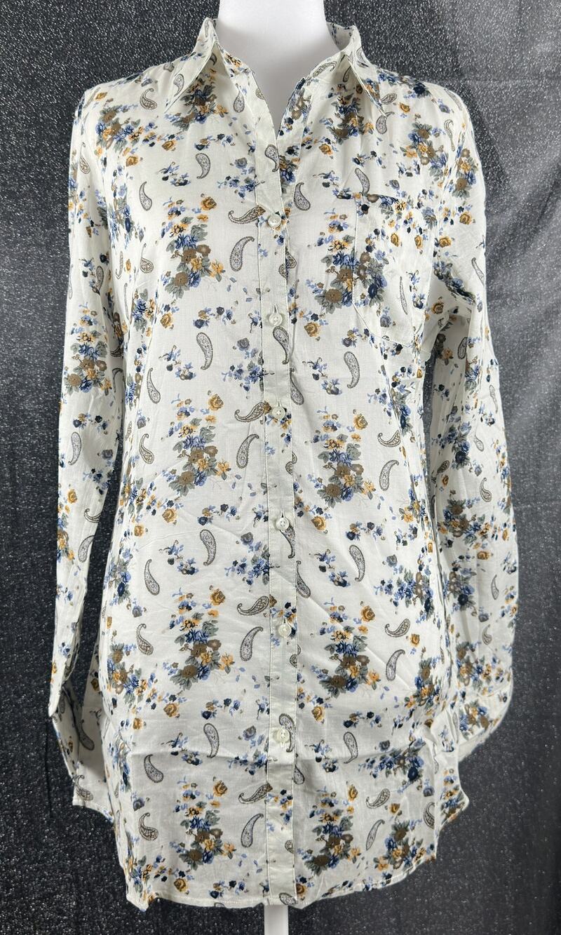 NWT Standards & Practices Cream Off White Floral Paisley Button Front Tunic SM